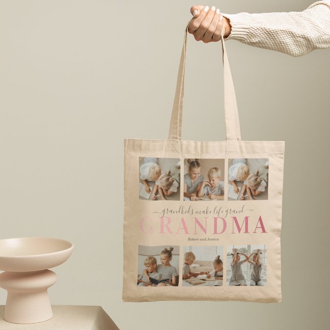 Bolsa Tote Colagem de Fotos da Família de Netos Avó (Criador carregado)