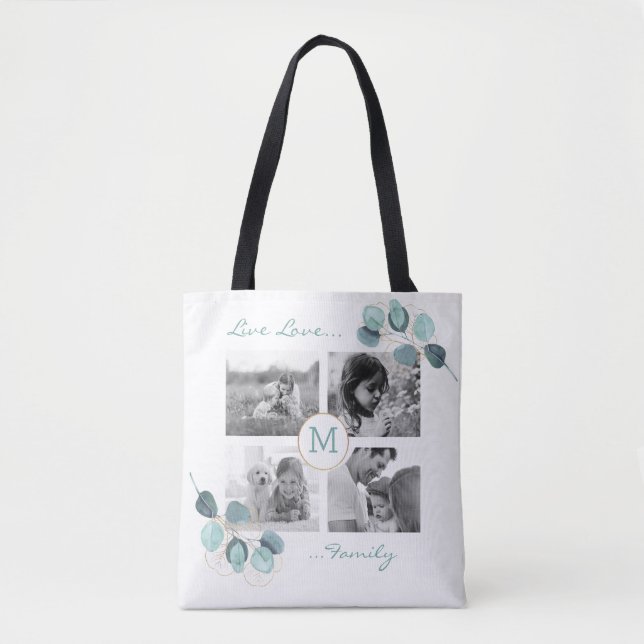 Bolsa Tote Colagem de Fotos da Família Eucalyptus Monogrammed (Frente)