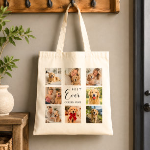 Bolsa Tote Colagem de fotos da mãe com Golden Retriever