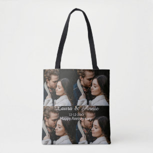 Bolsa Tote Colagem de fotos de aniversário nome data simples 