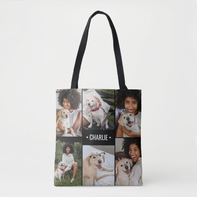Bolsa Tote Colagem de Fotos de Cães Monograma (Frente)