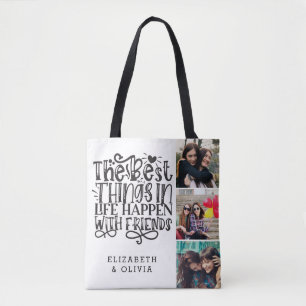 Bolsa Tote Colagem de Fotos de Nomes de Melhores Amigos da Ti