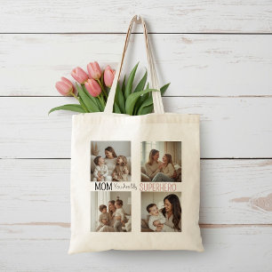 Bolsa Tote Colagem de Fotos de Super-Heroi Mãe Personalizada