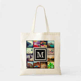 Bolsa Tote Colagem de Fotos do Instagram Monograma Preto