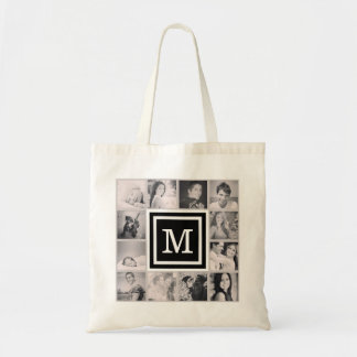 Bolsa Tote Colagem de Fotos do Instagram Monograma Preto