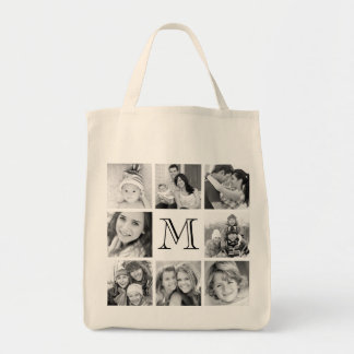 Bolsa Tote Colagem de Fotos do Monograma Personalizado