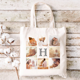 Bolsa Tote Colagem de Fotos do Monograma Personalizado