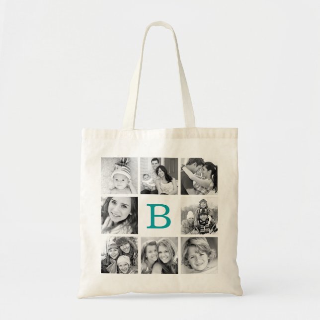 Bolsa Tote Colagem de Fotos do Monograma Personalizado (Frente)