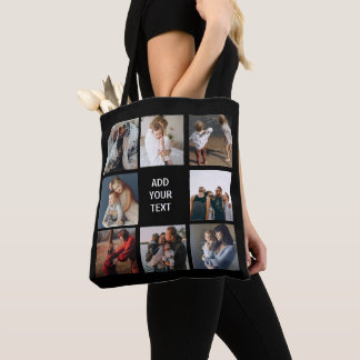 Bolsa Tote Colagem de Fotos Editável - Bandeja de Tota Preta