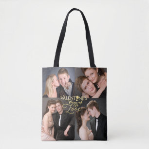 Bolsa Tote Colagem de Fotos Elegantes de Ouro do Dia dos Namo