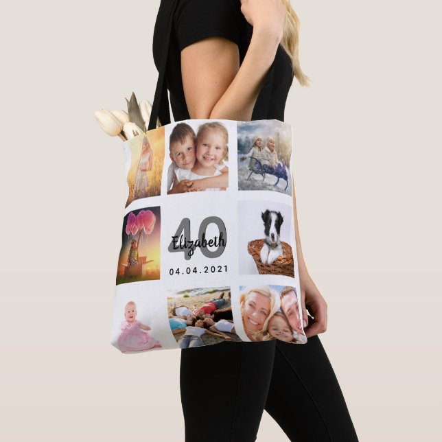 Bolsa Tote Colagem de fotos em branco aniversário de 40 anos (Close Up)