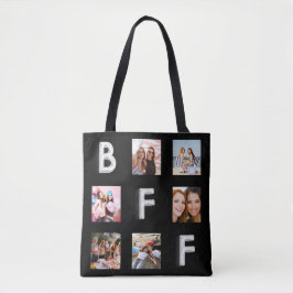 Bolsa Tote Colagem de fotos em prata preta do amigo BFF