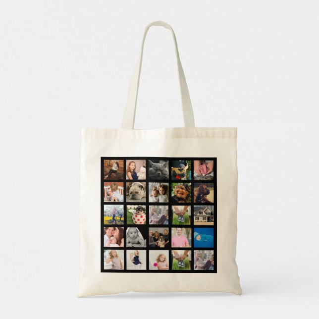 Bolsa Tote Colagem de Fotos Moderna 25 da Família (Verso)