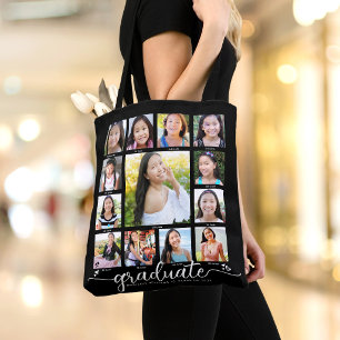 Bolsa Tote Colagem de Fotos Moderna de Script K-12 para Gradu