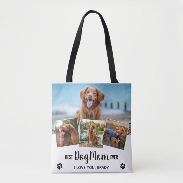 Bolsa Tote Colagem de Fotos Moderna - Melhor Cão Branco Mãe (Frente)