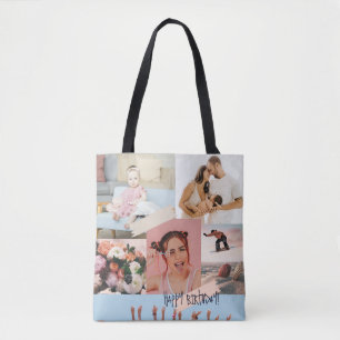 Bolsa Tote Colagem de fotos modernas Feliz aniversário
