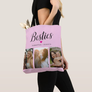 Bolsa Tote Colagem de Fotos & Nomes Rosa BESTIE