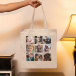 Bolsa Tote Colagem de Fotos Personalizada<br><div class="desc">Saco personalizado com 18 fotos da sua escolha (9 em cada lado). Um presente perfeito para dar a família ou amigos!</div>