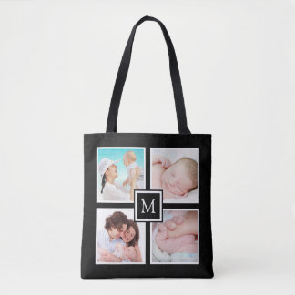 Bolsa Tote Colagem de Fotos Personalizada 4 Preto Monograma