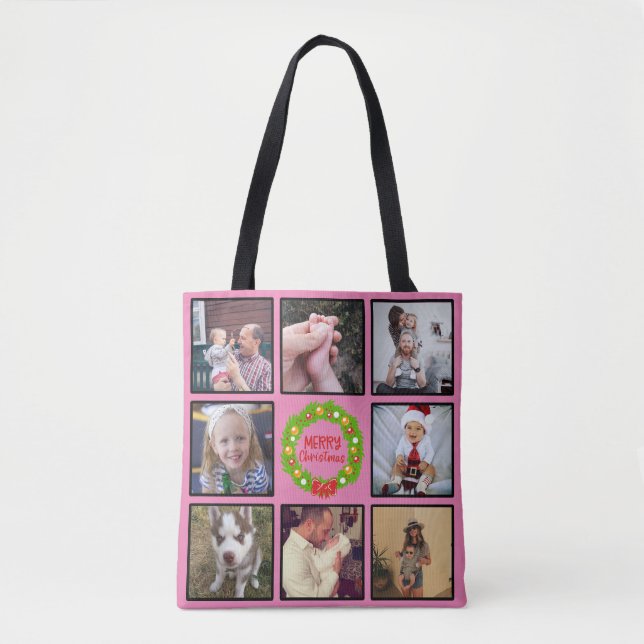 Bolsa Tote Colagem de Fotos Personalizada da Feira de Natal F (Frente)