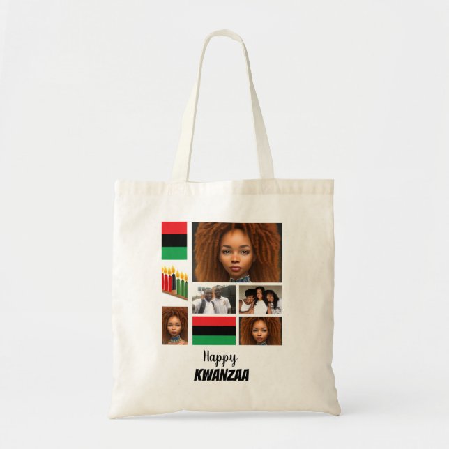 Bolsa Tote Colagem de Fotos Personalizada do Kwanzaa 8 (Frente)
