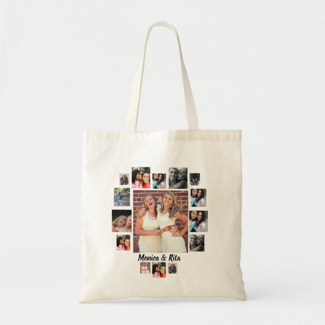 Bolsa Tote Colagem de Fotos Personalizada dos Melhores Amigos (Frente)