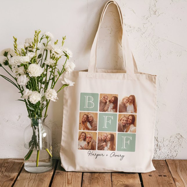 Bolsa Tote Colagem de Fotos Personalizada dos Melhores Amigos (Celebrate your unbreakable bond with this "Best Friends Forever" photo tote bag! )