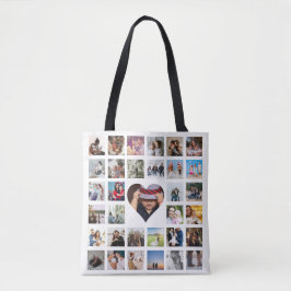 Bolsa Tote Colagem de Fotos Personalizada Exclusiva 33 Coraçã