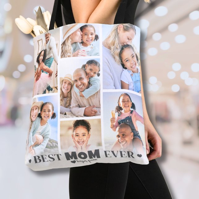 Bolsa Tote Colagem de Fotos Personalizada Mãe (Personalized Photo Collage Mom Tote Bag)