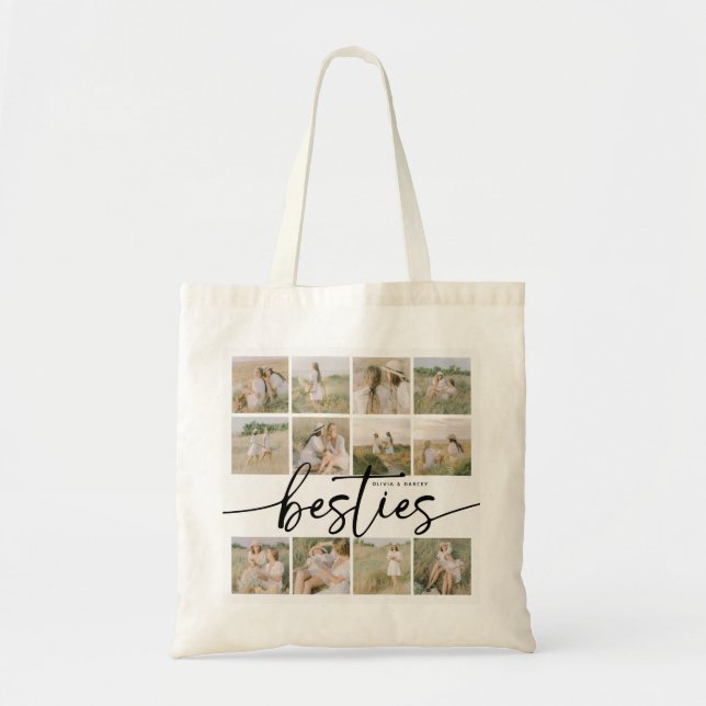 Bolsa Tote Colagem de Fotos Personalizadas Amigas de Script (Frente)