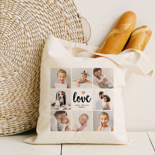 Bolsa Tote Colagem de Fotos Simples e Chic   Amor com Coração