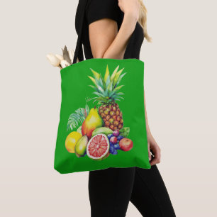 Bolsa Tote Colagem de Frutas Tropicais