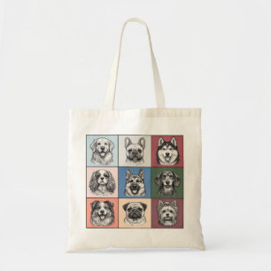 Bolsa Tote Colagem de Grade de Esboço de Raças de Cachorro Fo