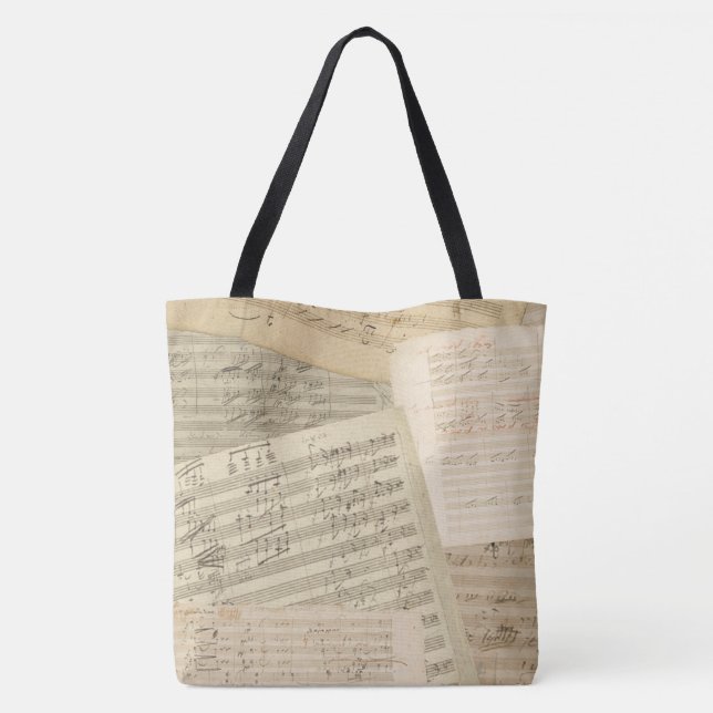 Bolsa Tote Colagem de Manuscritos de Música Beethoven (Verso)