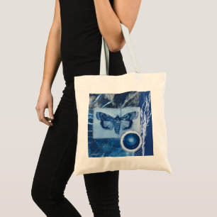 Bolsa Tote Colagem de Mariposa Vintage Cianotipia Arte Diária