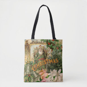 Bolsa Tote Colagem de Natal do Velho Mundo do Papai Noel Verd