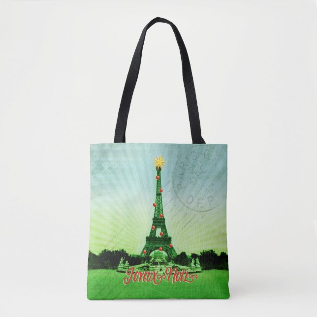 Bolsa Tote Colagem de Natal em Torre Eiffel (Frente)