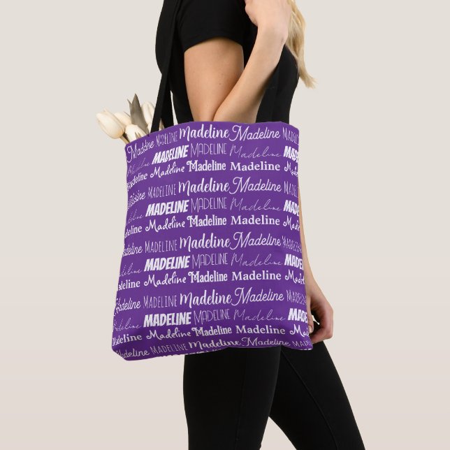 Bolsa Tote Colagem de Nome Personalizável Roxo bonito (Close Up)