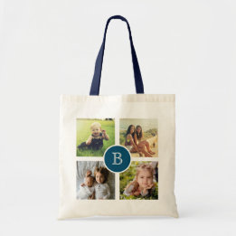Bolsa Tote Colagem de Quatro Fotos com Inicial, Personalizada