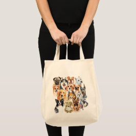 Bolsa Tote Colagem de Raças de Cachorros de Aquarela