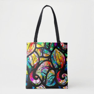 Bolsa Tote Colagem de Redemoinhos Coloridos com Visual de Vit