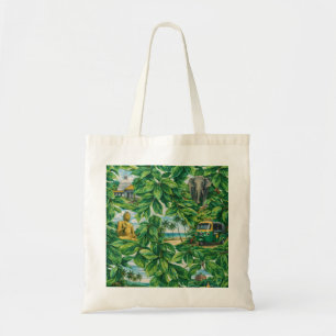 Bolsa Tote Colagem de Viagem Tropical do Sri Lanka com Elefan