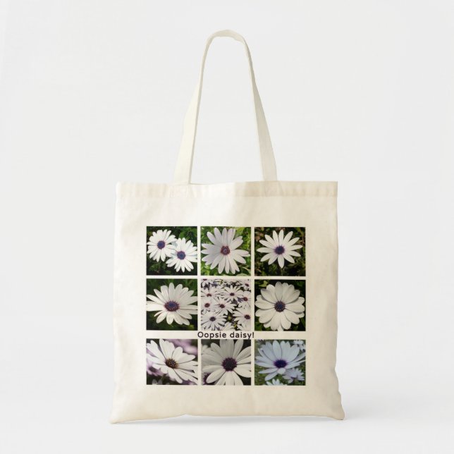 Bolsa Tote Colagem Desculpe Margarida Africana Branca Oopsie  (Frente)