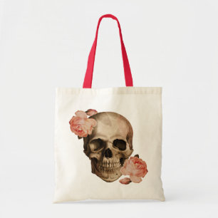 Bolsa Tote Colagem do crânio de Rosa do vintage