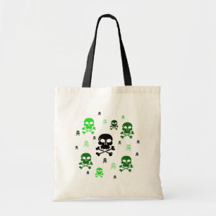 Bolsa Tote Colagem dos crânios dos desenhos animados - verde