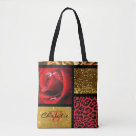 Bolsa Tote Colagem Dourado do leopardo do brilho da rosa