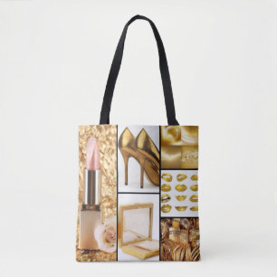Bolsa Tote Colagem glamoroso da forma dos acessórios Dourado