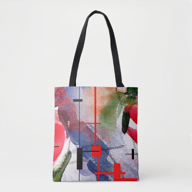 Bolsa Tote colagem, meios mistos e aguarela da arte abstracta (Frente)