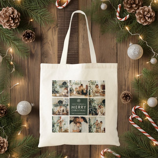 Bolsa Tote Colagem Moderna “Feliz Natal” Multi Foto (Criador carregado)