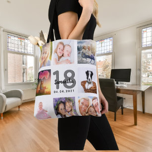 Bolsa Tote Colagem personalizada de fotografias de 18 anos, b